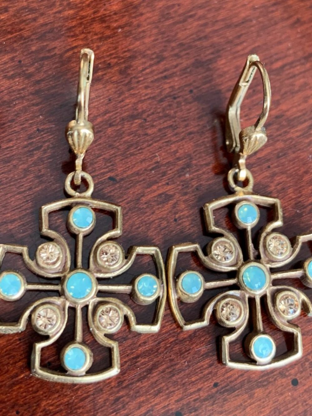 La Vie Parisienne Gold Aqua Pacific Opal Drop Earrings